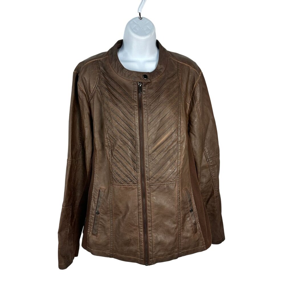 Maurices Womens Faux Leather Brown Jacket Size XS With Zipper Closure
